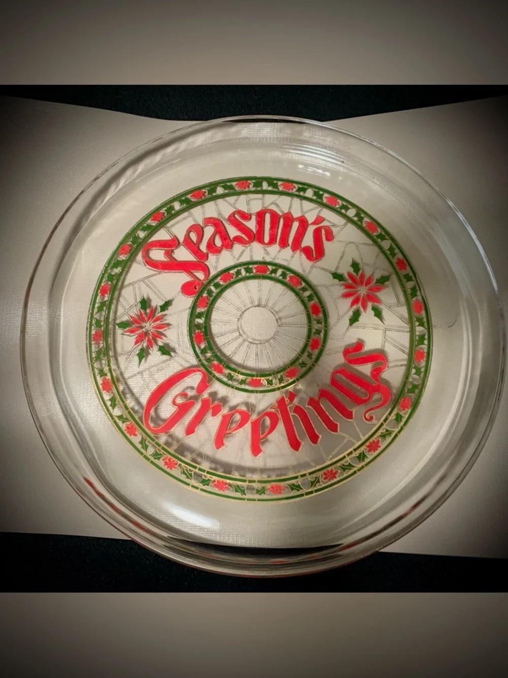 🔍Vintage Culver “Season’s Greetings” Christmas Glass Serving Tray / Platter 🎄